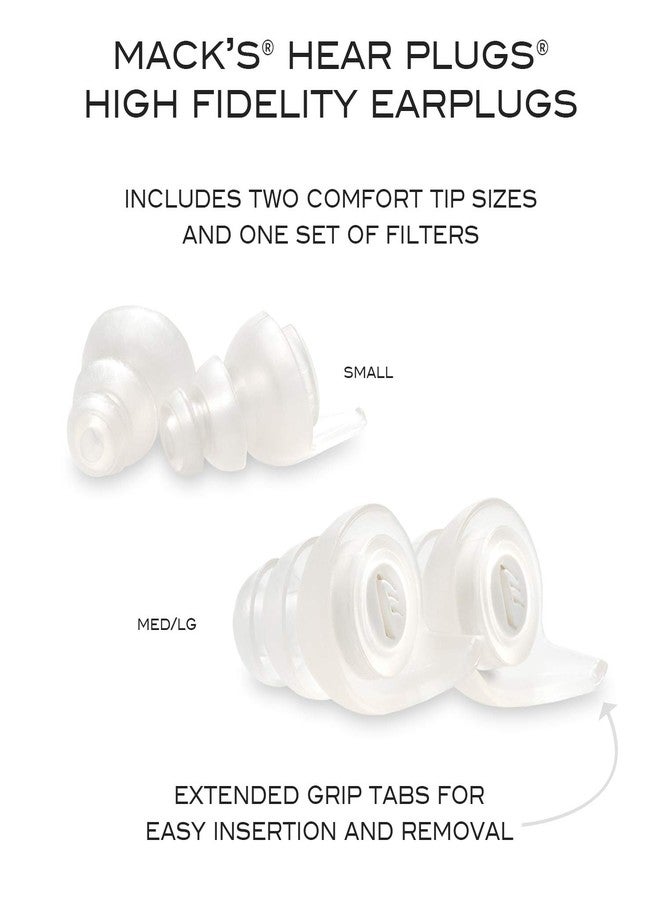 Mack's High Fidelity Ear Plugs for Concerts, Musicians, Motorcycles, Noise Sensitivity - 1 Pair (2 Comfort Tip Sizes) - Clear Hear Plugs with Case - Image 3